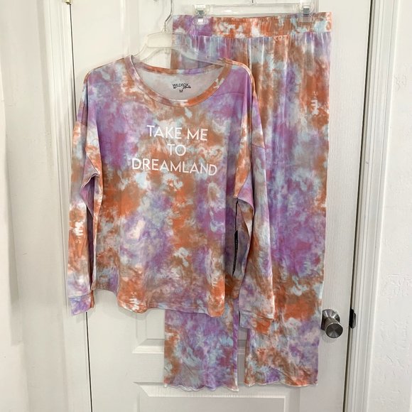 Wildfox Intimates Dreamland Pajamas 2 PC Set Top & Pants Rainbow Cloud Tie Dye - Picture 3 of 8